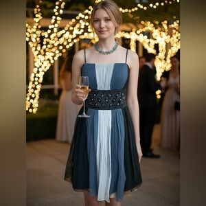 Oleg Cassini Color Block Silk Cocktail Dress